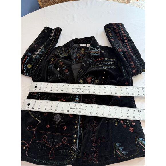 Chico's Black Velvet Jacket Embroidered Lined Boho Southwest Size 2 US Large - Picture 11 of 16